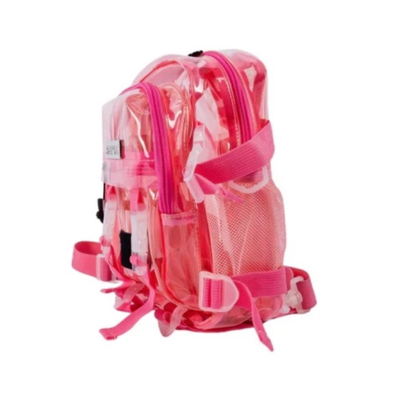 clear pink mini backpack - Festival Approved tinted PVC from top to bottom Mini Clear Backpack